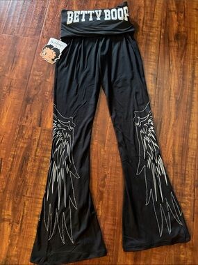 Betty Boop Black Flare Pants with Wing Graphics